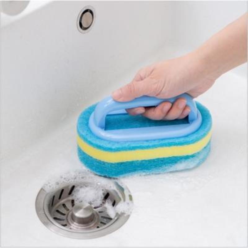 A Hard Sponge with A Handle for Cleaning Tiles and Ceramic Hobs