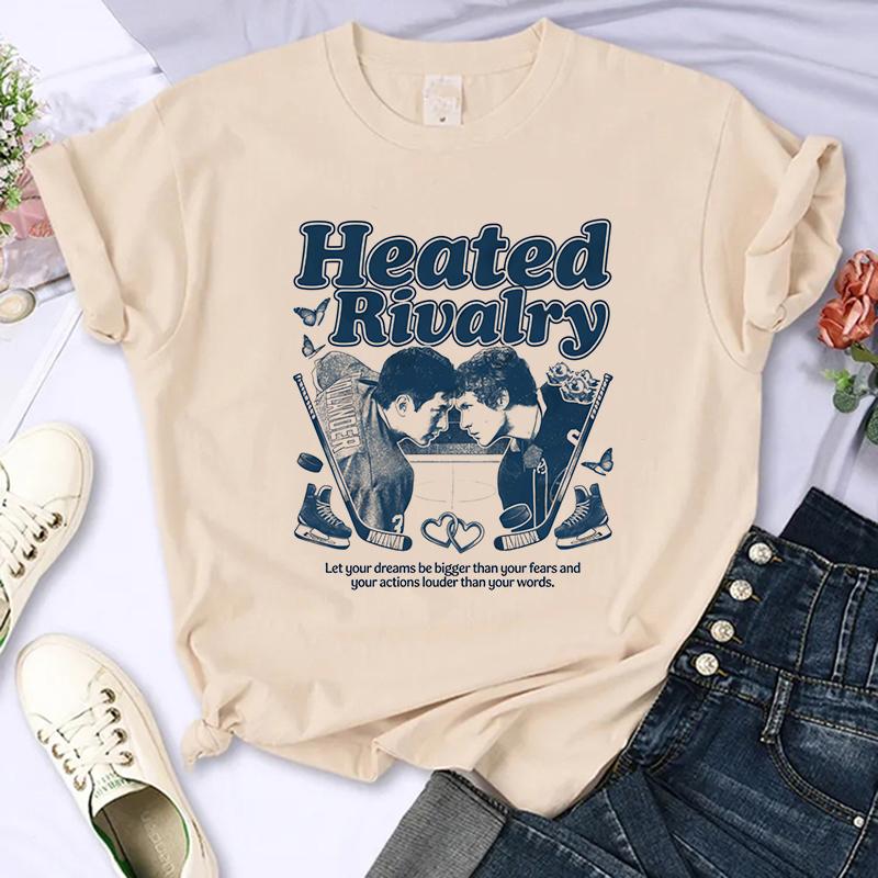 Lässige Gothic T-Shirts Oberteile Damen Grafik Vintage T-Shirt Heated Rivalry Print Rundhals Ärmel T-Shirt Kleidung Ästhetische Kleidung