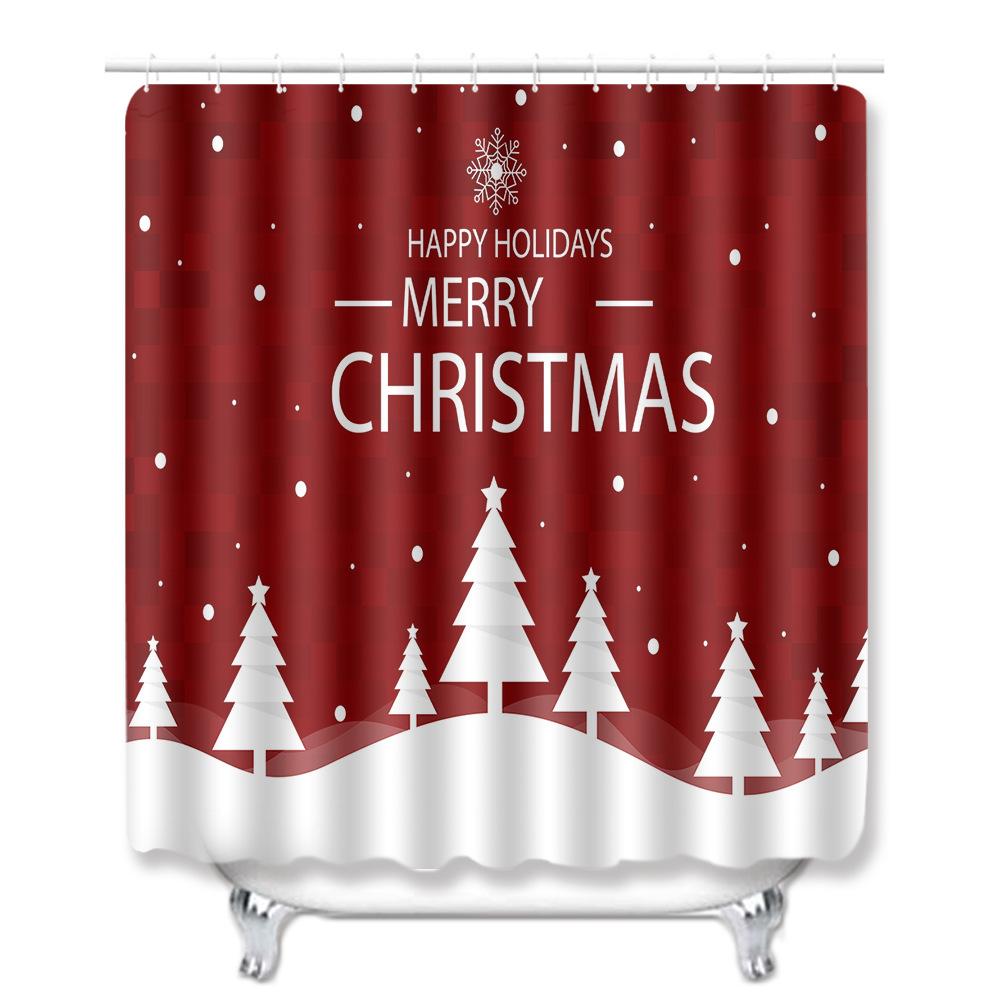 Christmas Waterproof Shower Curtain Four-Piece Combination Floor Mat Entrance Door Mat Bedroom Living Room Carpet