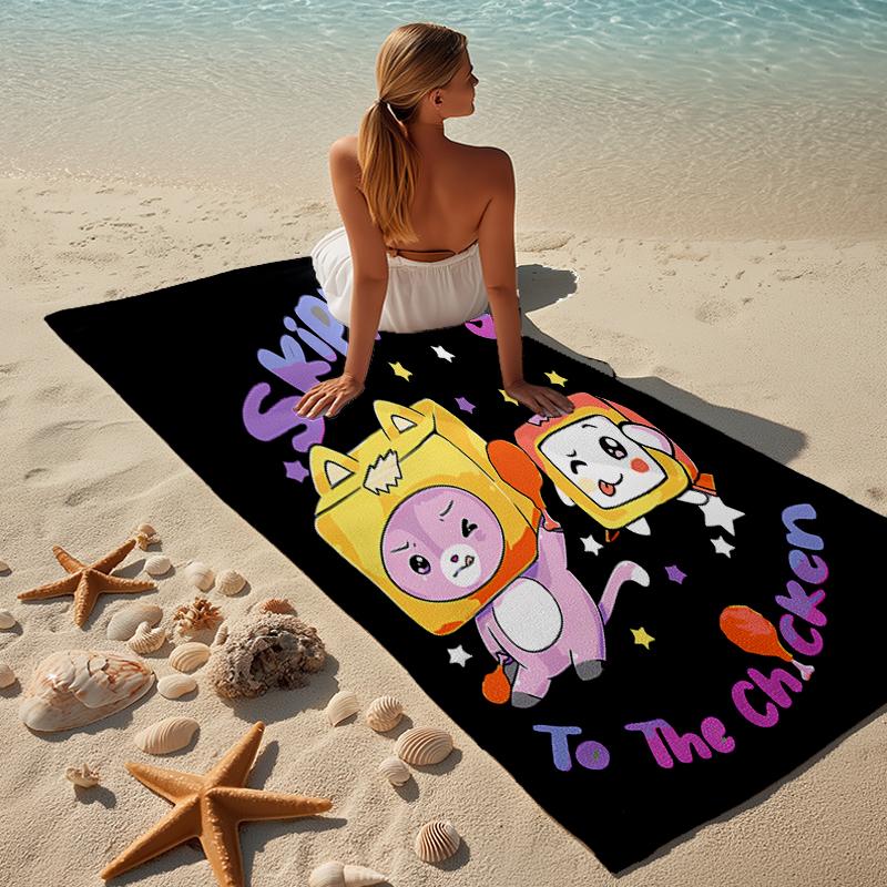 proof beach towel with a Lankybox Foxy and Rocky3 pattern - soft,absorbent,quick-drying,machine washable - perfect for swimming,camping,bathing