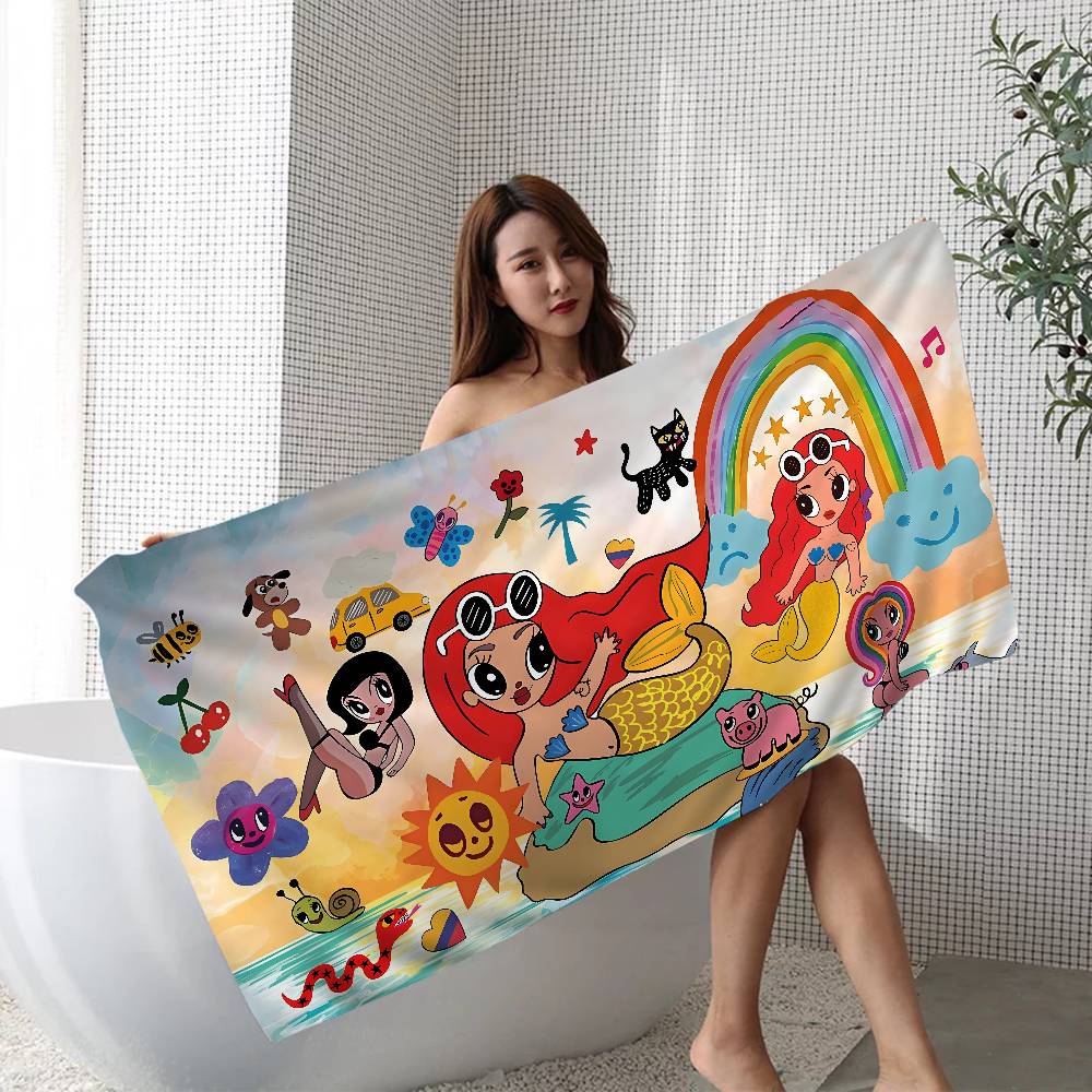 Karol G Female Singer Beach Towels Shower Towel Sauna Travel Spa Microfiber Quick Dry Gym Accessories Cute Room Decor
