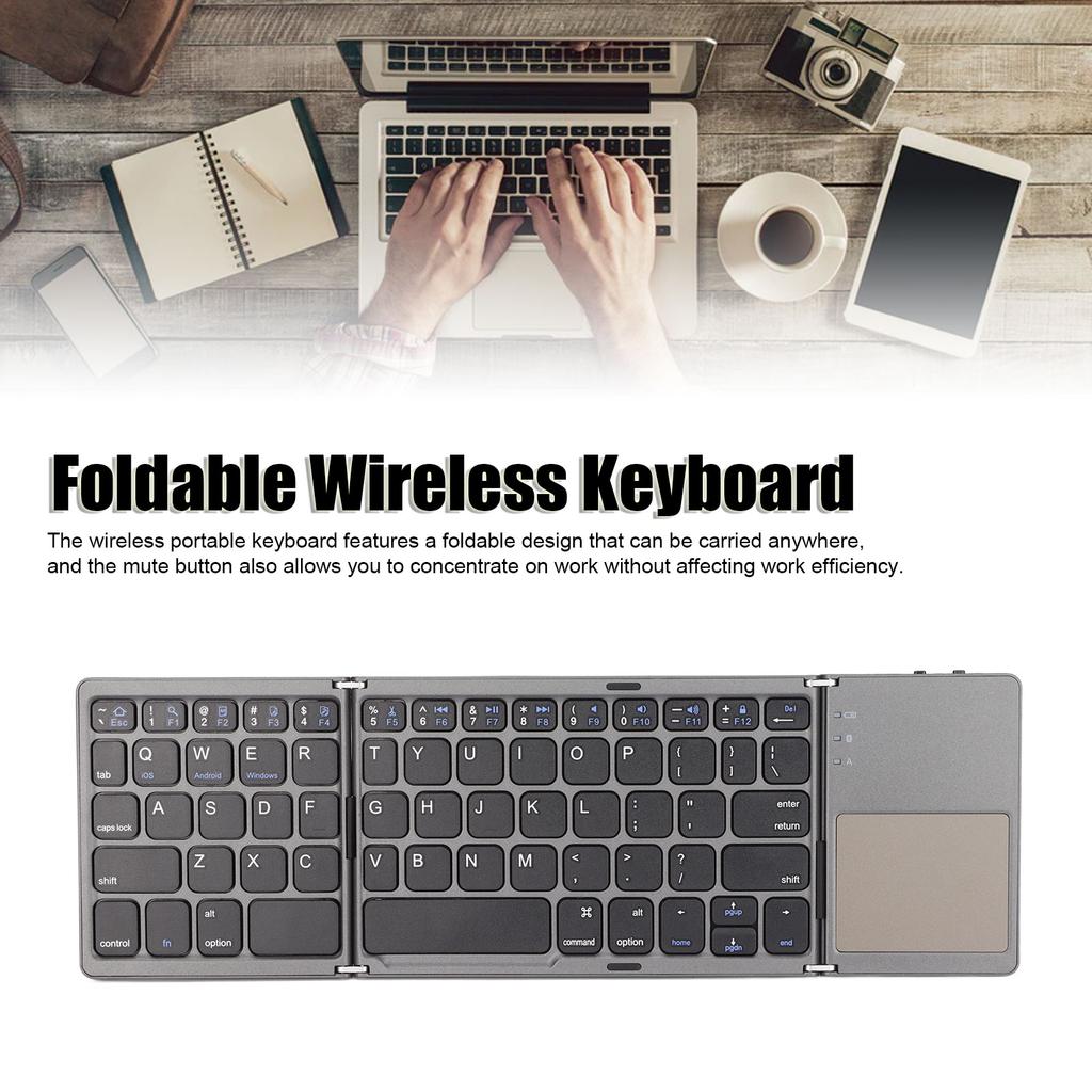 3 Folding Keyboard with Touchpad 63 Keys 10m Connection USB Charging Wireless Keyboard for Smartphone Tablet Laptop Travel