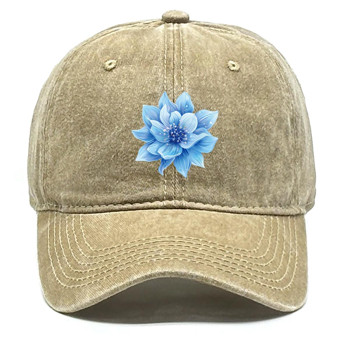 

Blue Flower Print Adjustable Baseball Cap, Trucker Hat Raw Brim Simple Retro Casual Snapback Sun Hat as the picture хакі