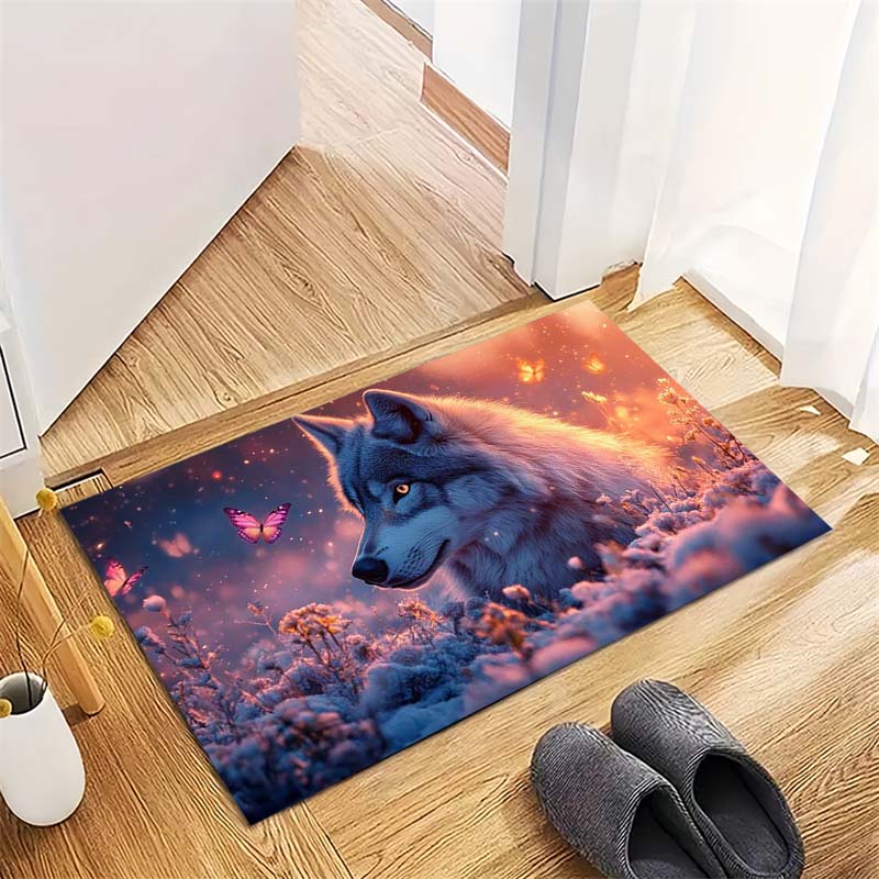 Wild Wolf Portrait Print Doormat, Animal Themed Non‑Slip Floor Mat for Entrance Hallway Home Decor
