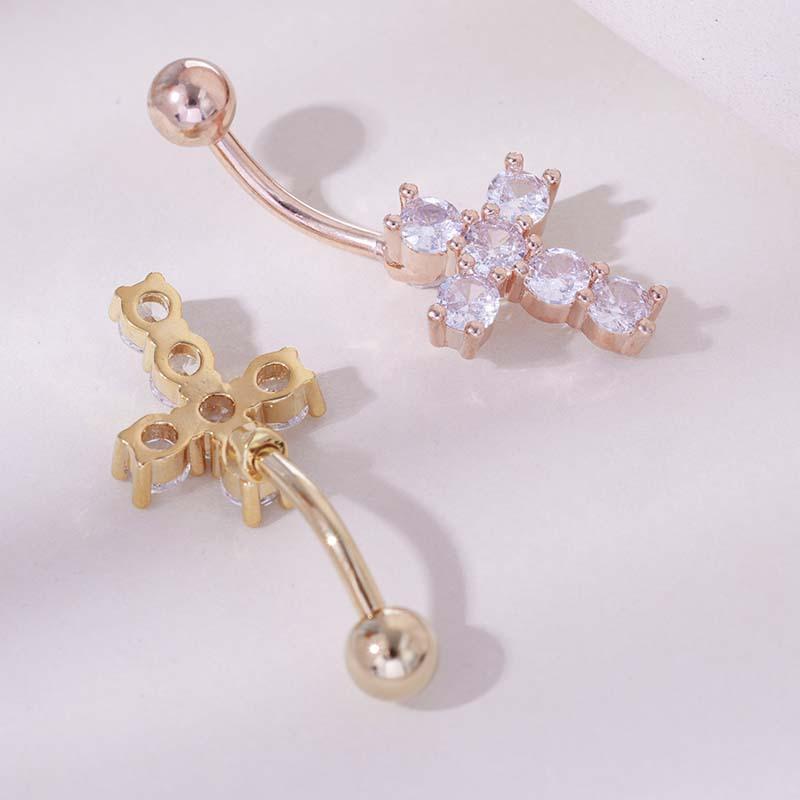 Cross Design Crystal Dangle Belly Ring 1Pcs Comfortable Stainless Steel Navel Piercing Jewelry for Daily