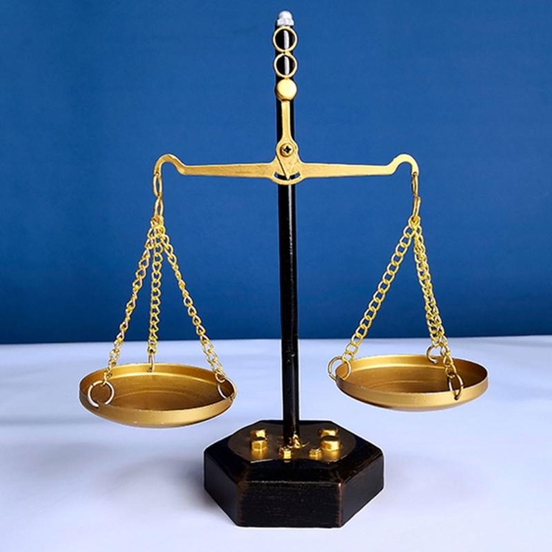 Antique Metal Balance Sculpture Vintage Justice Libra Scale Statue for Elegant Farmhouses Home and Office Decoration