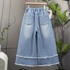 Dimanaf Plus Size 2025 Women Jeans Shorts Pants Summer Loose Basic High Waist Oversized Wide Leg Pants Elastic Waist