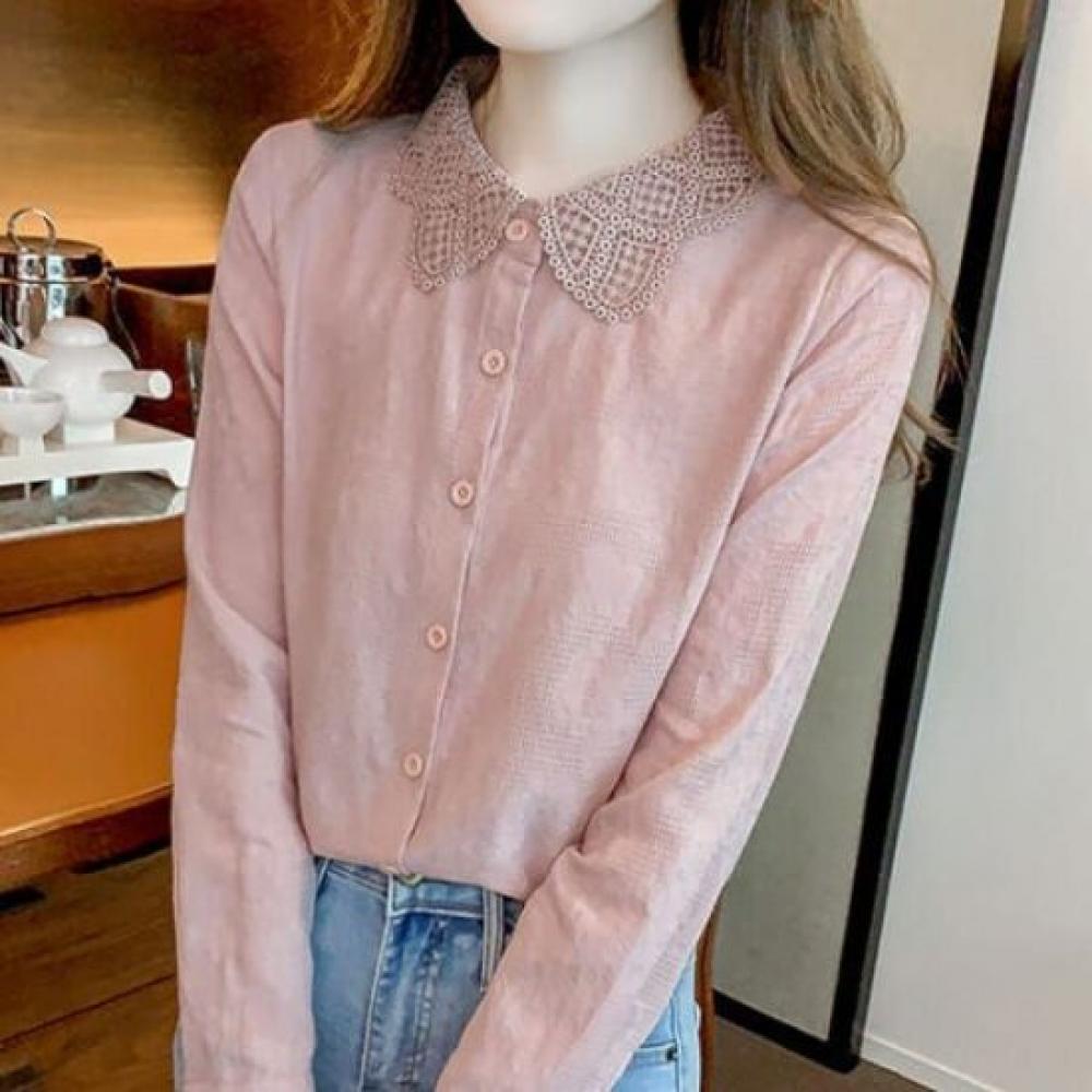 Navava Women Lace Collar Long Sleeve Shirt Nb3021
