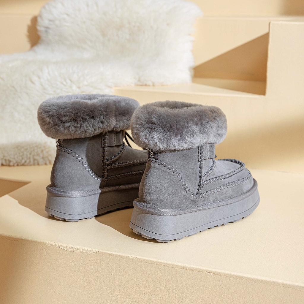 Cattle Suede Matte Leather Piled Thickened Wool Thick-soled Foot Casual Snow Boots Women's 2025 Winter New Cotton Shoes