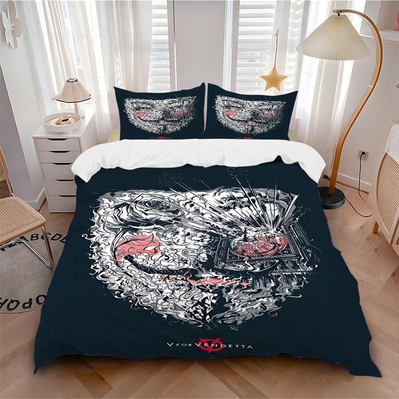 

3pcs V for Vendetta Mask Bedding Set, Soft Polyester Duvet Cover and Pillowcases Machine Washable Seasons all suitable & Guest Room Decor206 135x200cm