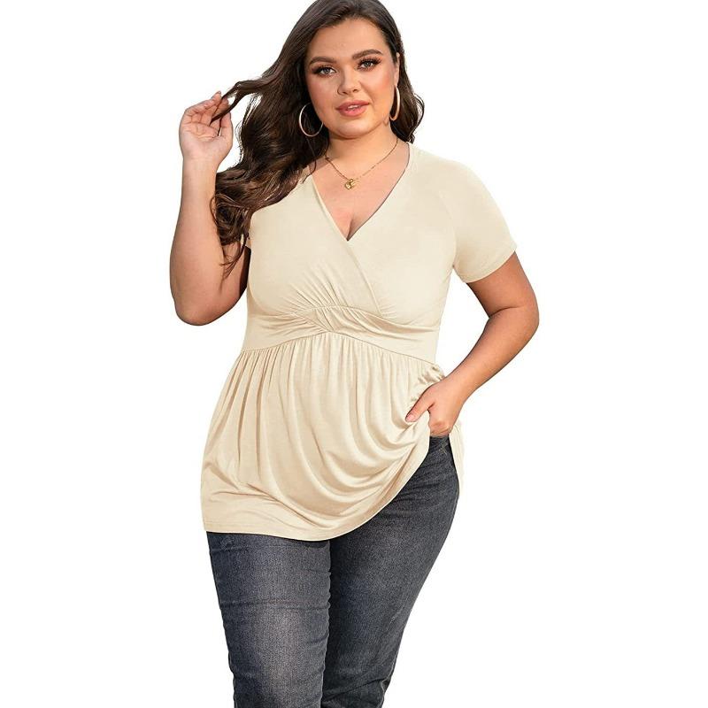 

DAFIFY Большие размеры женские модные повседневные летние однотонные принты с короткими рукавами и v-образным вырезом блузки и рубашки XXXXL