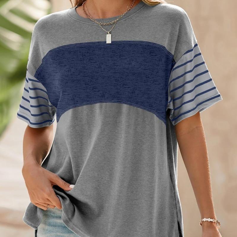 Summer New Round Neck Casual Loose Women's T-shirt Fashion Simple Short Sleeve T shirts for Women Elegant Slim Fit Office Lady Tee Tops 26648