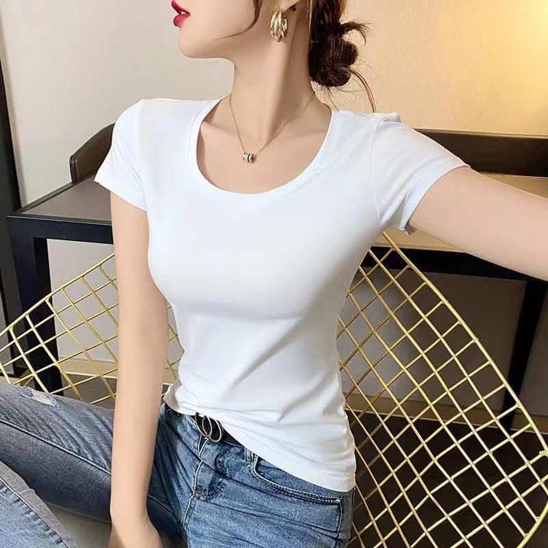Women's 2025 High-Quality Cotton U-Neck Backless Slim-Fit Short Sleeve T-Shirt