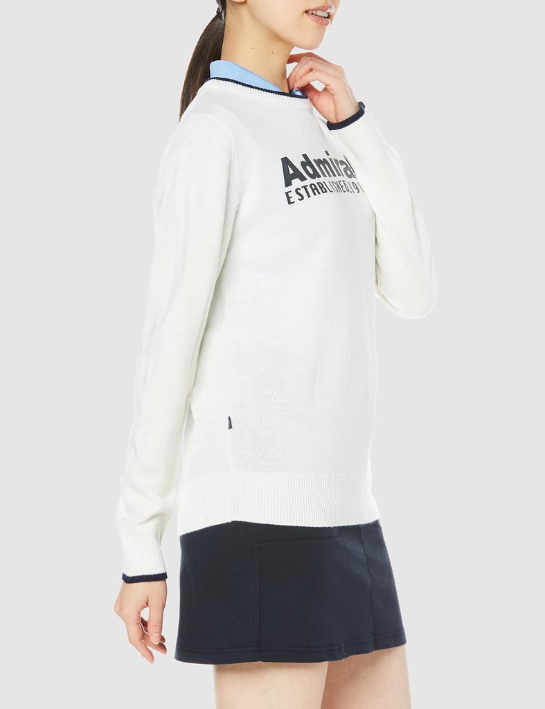 Admiral Golf ADLA262 Women's Crew Neck Sweater with Front Logo, White, Size L