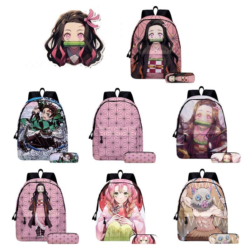 Demon Slayer Anime Cartoon Backpack Set For Students Durable Breathable And Lightweight