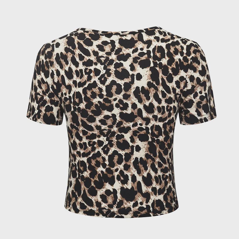 2020 Summer V-neck Slim Fit Leopard & Snake Print Crop Top T-shirt for Women