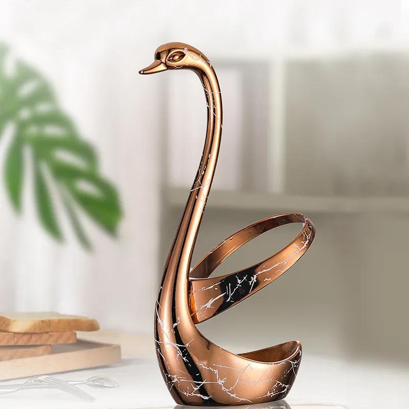 304 Stainless Steel Fruit Fork Cake Mooncake Fork Dessert Coffee Spoon Swan Shaped Base Combination Fruit Tableware Set YLE531