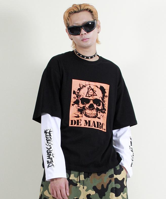 Deumakeu Skull Graphic Double Sleeve Long Sleeve T-Shirt Black