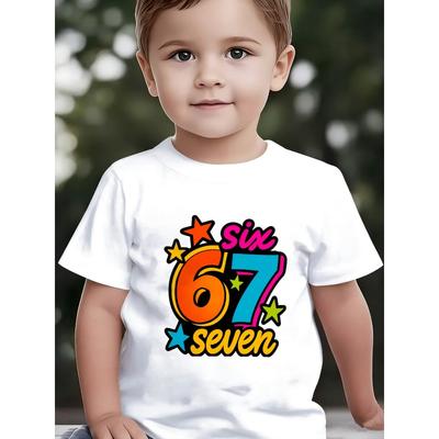 European Sizes New Creative Minimalist Multicolor Letter Number 67 Pattern Print T-Shirt Baby And Children'S Fashion Individual Novel Pattern T-Shirt