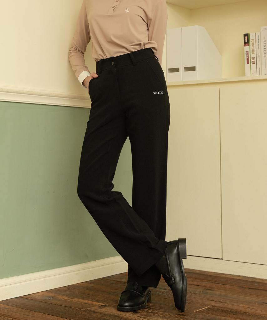 SELITIO Women'S Classic Straight Fit Elastic Waist Pants Black
