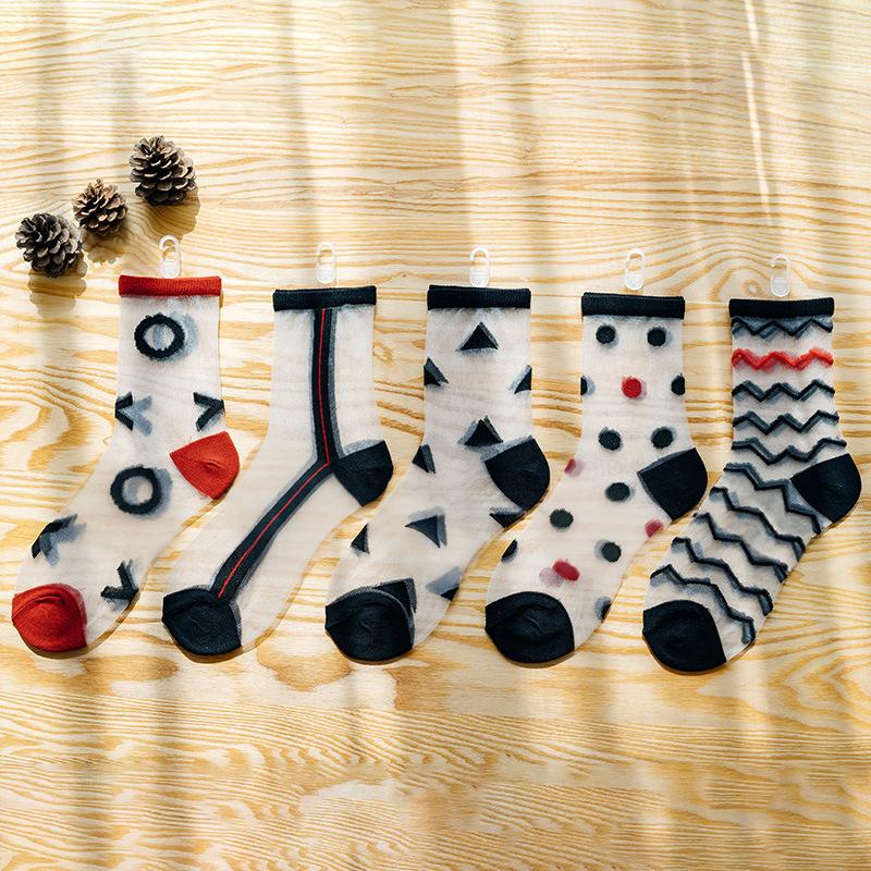 5 Paare Damen Blumen Socken Sommer Spitze Kristall Glasseide Socken Kurz Dünn Transparent Rosen Jacquard Elastische Ultradünne Socken
