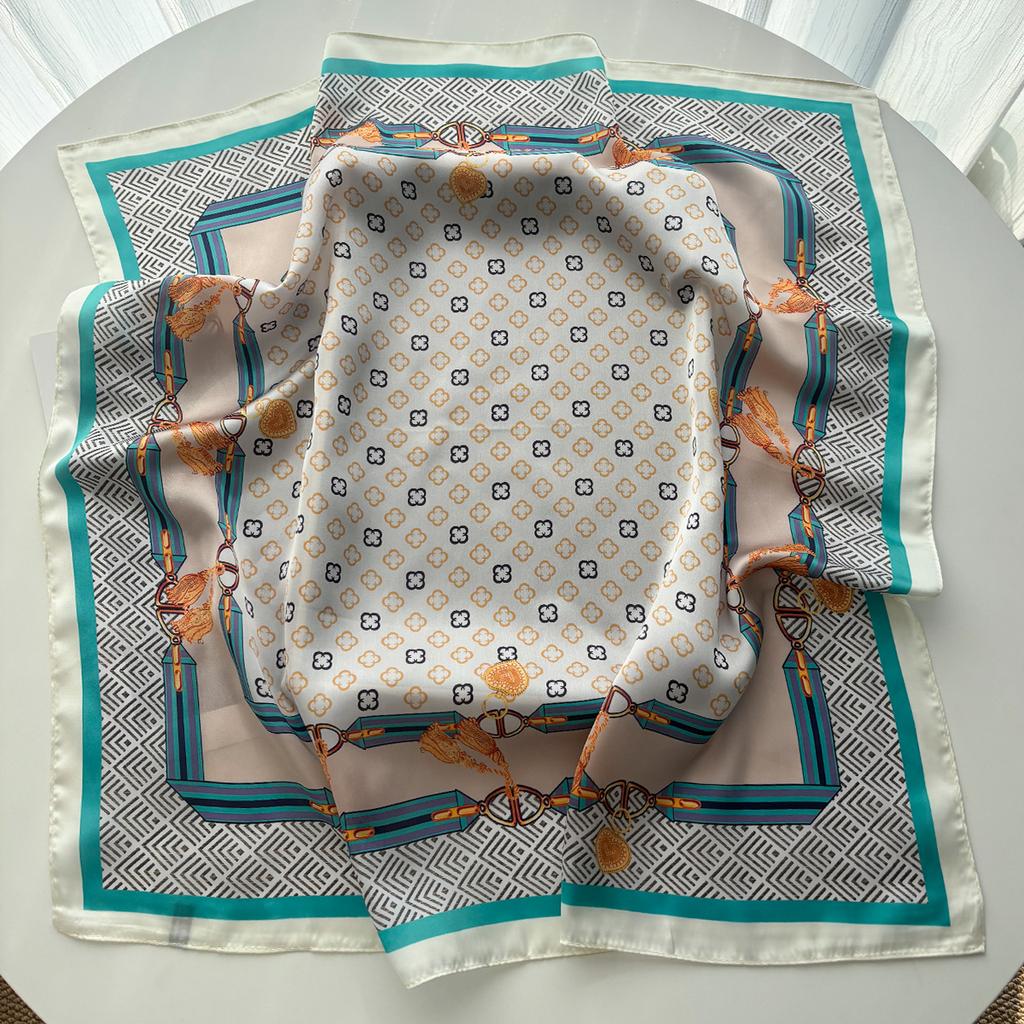 Fashion Print Square Scarf For Women Elegant Ladies Hijab Neckerchief Luxury Shawl For Travel Soft Stain Imitation Silk Scarves