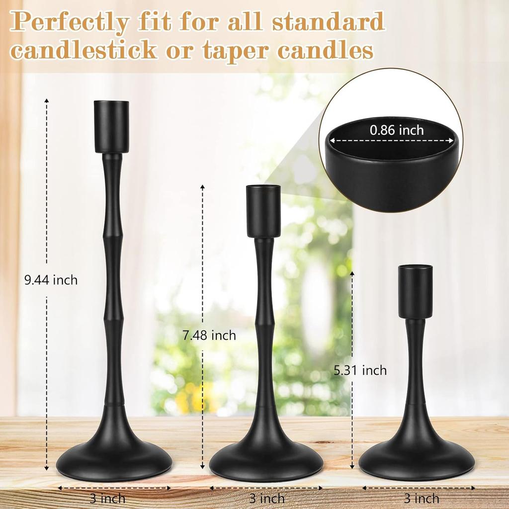 Matte Black Taper Candle Holder Set of 3 Black Candlestick Holders Modern Farmhouse Candle Stick Candle Holder for Candlesticks for Wedding Christmas