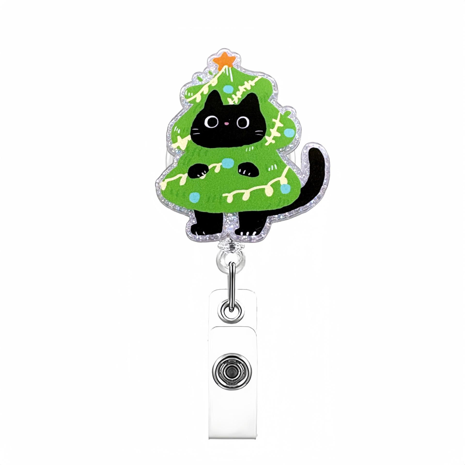 

Christmas Creative Black Cat Acrylic Badge Holder ID Card Holder Retractable Badge Reel Christmas Gift for Nurses Keychain Gifts