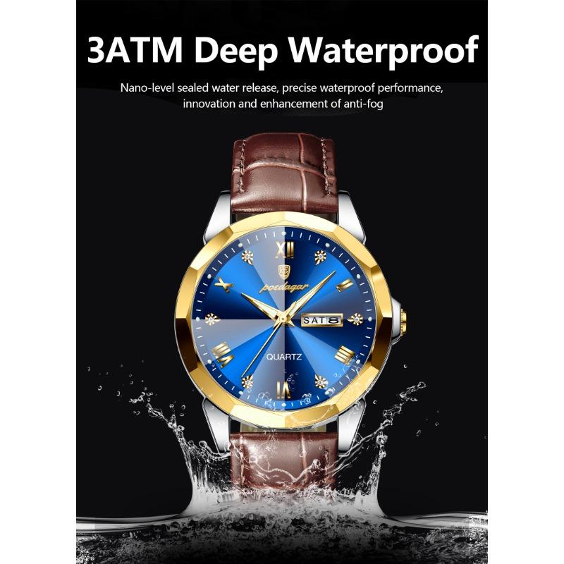 POEDAGAR Luxury Man Wristwatch High Quality Quartz Sports Business Men Watch Waterproof Luminous Date Week Leather Watches