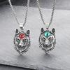 Hongtu Schmuck Katzenaugenstein Wolfskopf Anhänger Punk Stil Altes Wolfstotem Wolfskopf Trendige Herrenhalskette