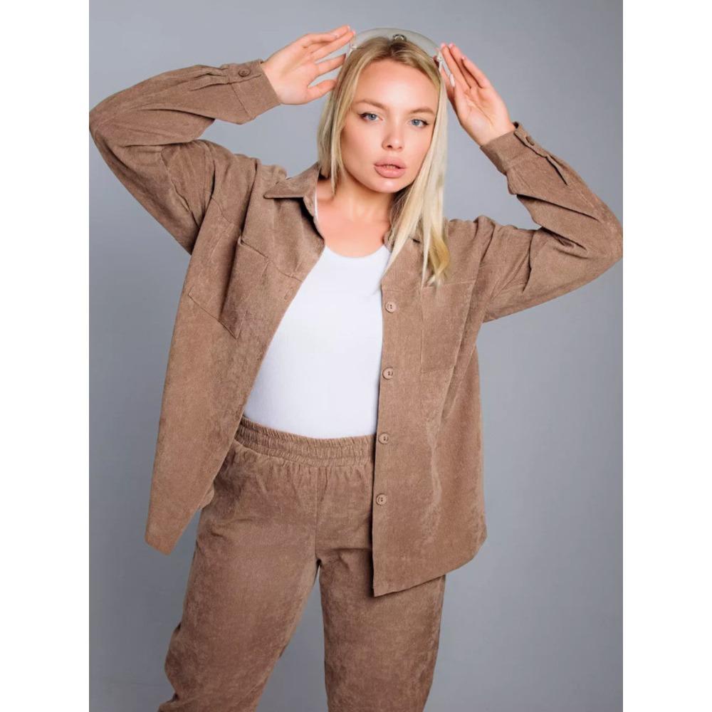 Women's Loose Fit Two-piece suit Long Sleeve Blouse Elastic Waist Joggers