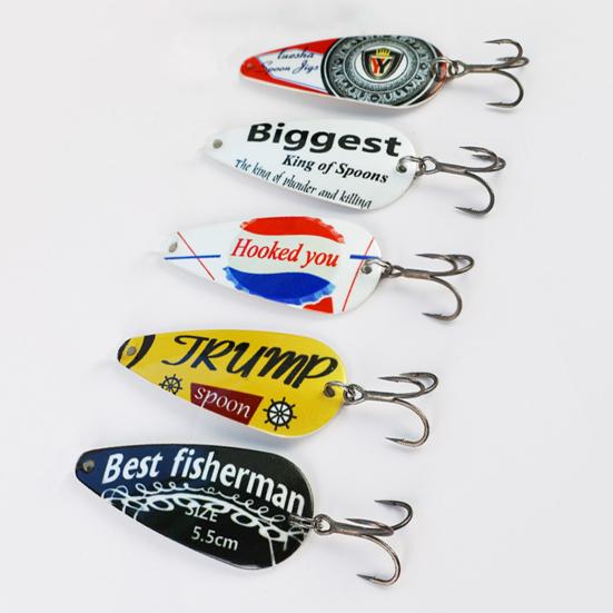 5Pcs 5.7CM/13G Metal Spinner Blade Lure with Hook Hard Spoon Spinnerbait Rotating Sequin Bait Saltwater Freshwater Walleye Bass Fishing Accessories