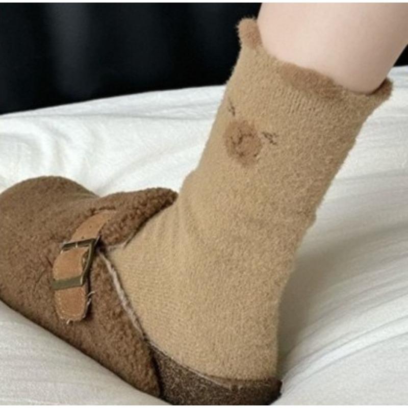 

Женские осенне-зимние утолщенные теплые милые мультяшные носки-гольфы для дома 1 pair кофейный