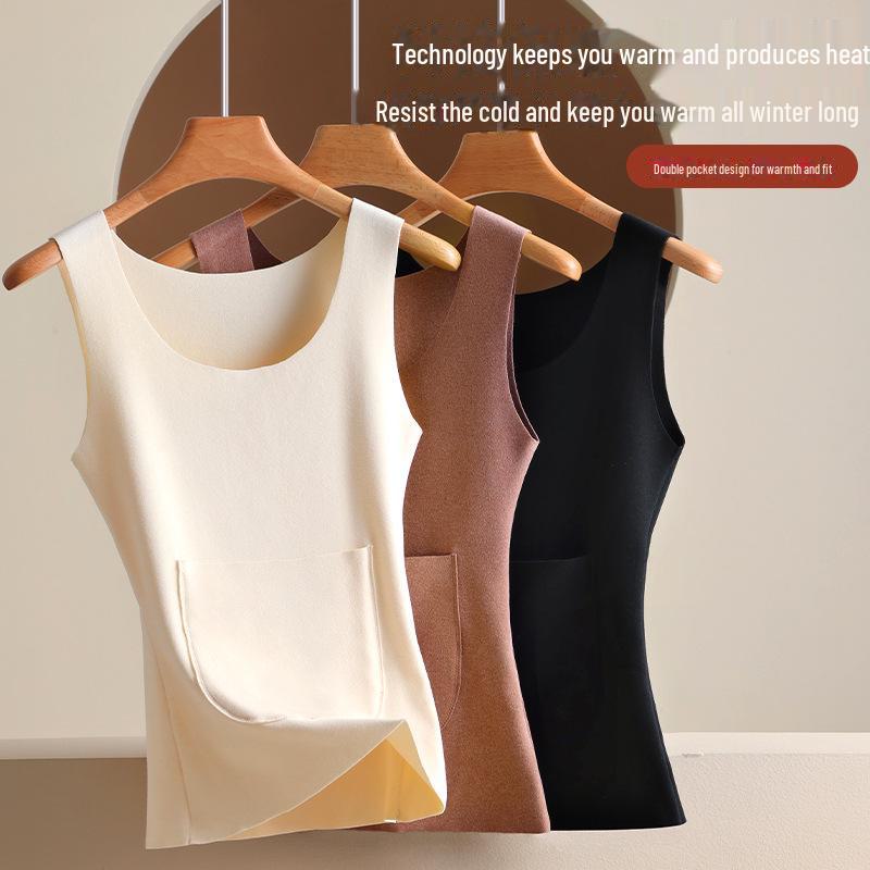 Dámská bezešvá hřejivá vesta z německého sametu s dvojitými kapsami - Zesílená pro podzim a zimu.