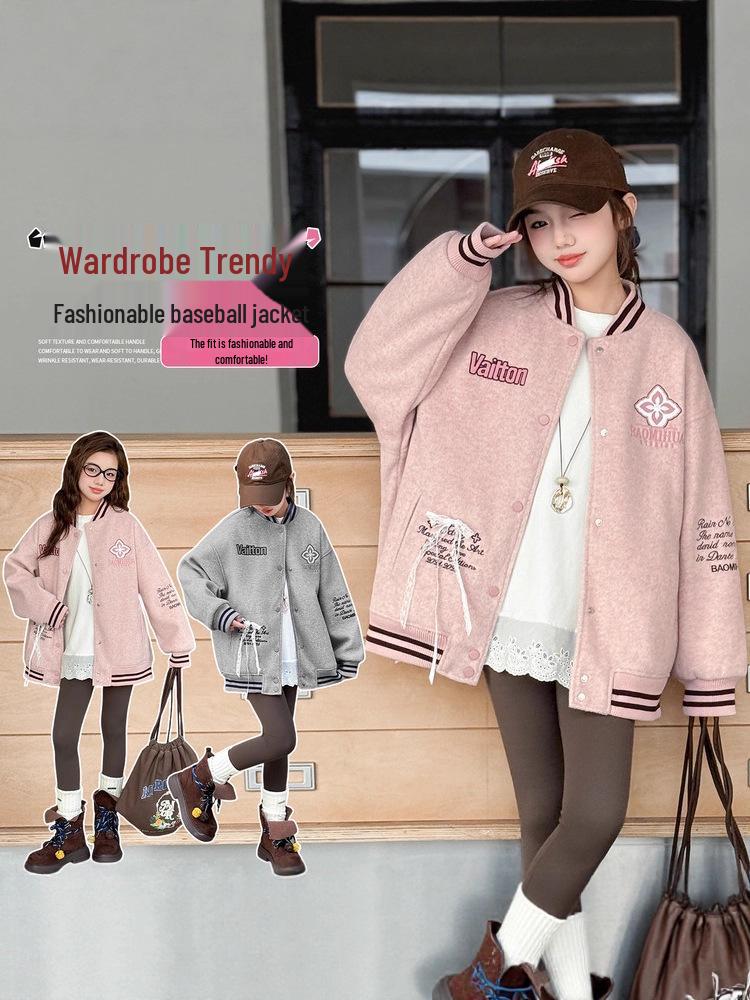 2025 Mädchen Rosa Langarm Stilvolle Herbstjacke