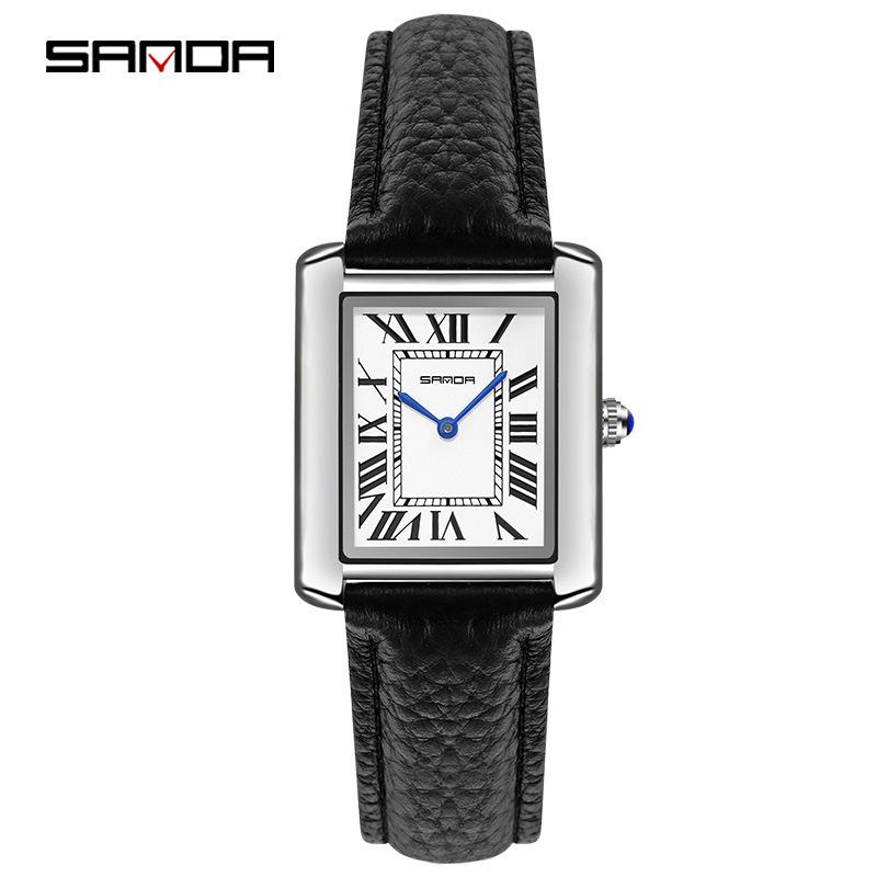 Orologio Classico da Donna Rettangolare Tank con Fibbia a Farfalla Moda Casual Orologio al Quarzo Impermeabile in Vera Pelle