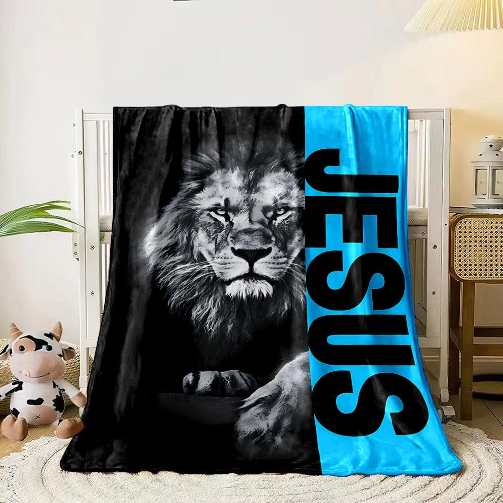 Lion Jesus Print Blanket  Printed Blanket for Living Room Bed Couch lunch break Soft Cozy Blanket for Friend's festival Gift