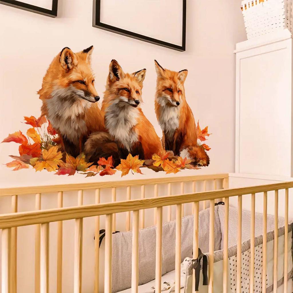 Natural Wind Autumn Feeling Fox Wall Poster - Fun Elements Self-Adhesive Seamless Adhesive for Home Decoration Stickers