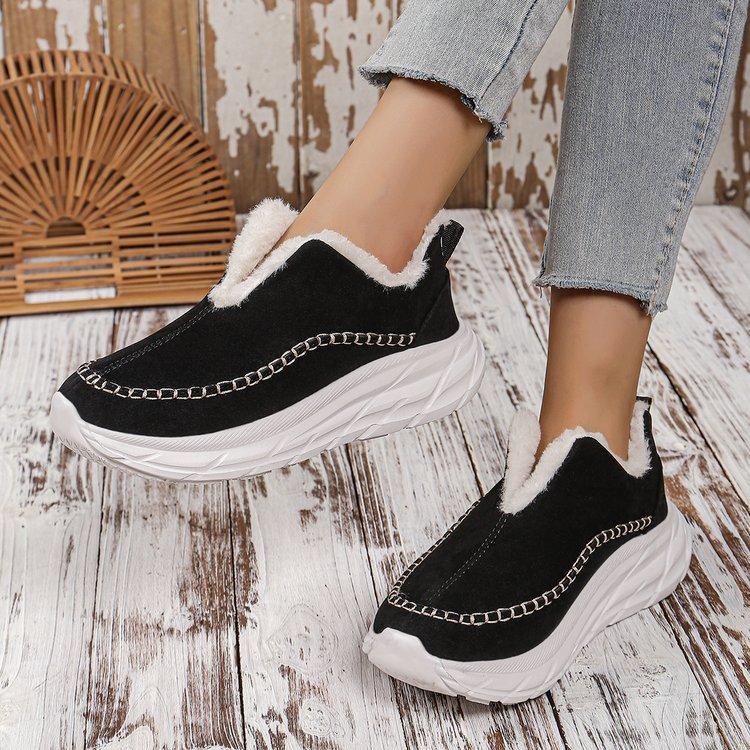 Large size cotton shoes for women's autumn and winter new thick-soled piled thickened warm one-pedal cotton boots snow boots for women