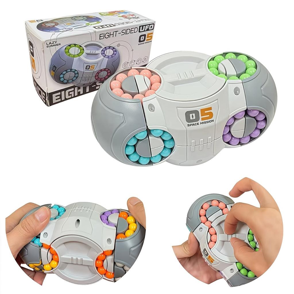 1 kus 360° otočný kuličkový puzzle kvádr, 8stranný hlavolam, 3D trénink logického myšlení, ABS pryskyřičný válec.