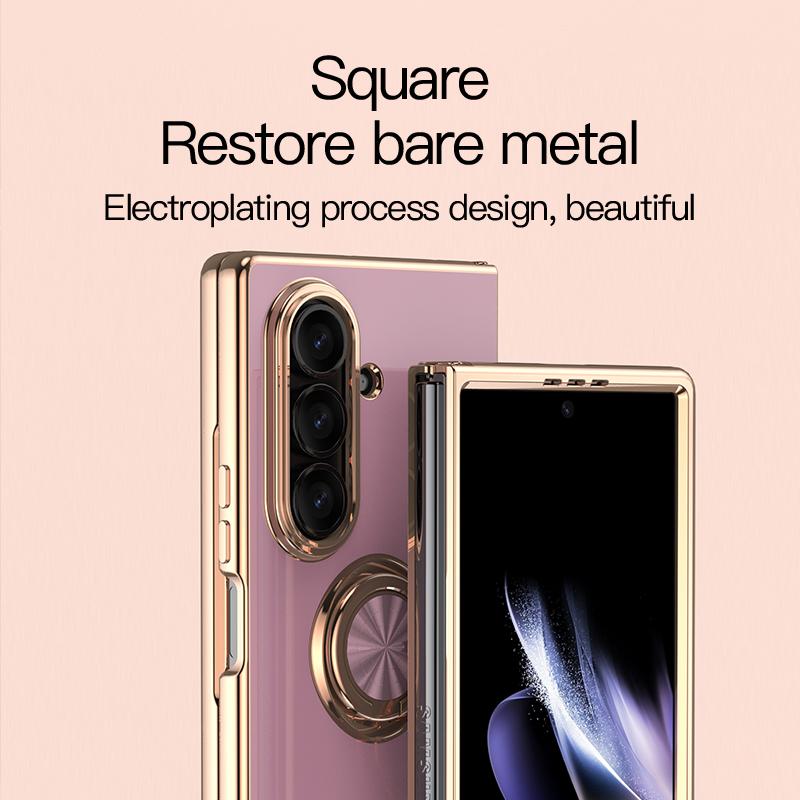 Luxury Electroplating Skin-friendly Rotable Ring Bracket For Samsung Galaxy Z Fold 7 6 5 4 3 Slim Full-pack Anti-Drop Back Cover