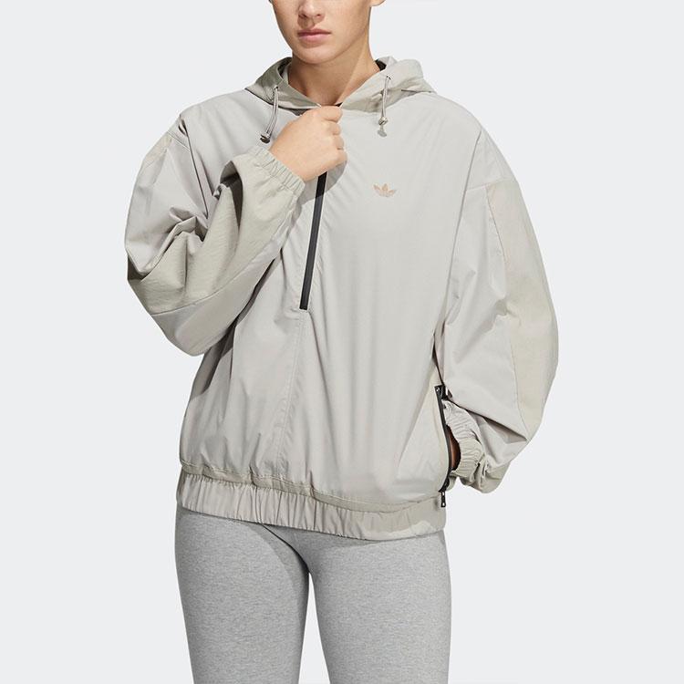 Adidas Originals Solid Color Half-Zip Sports Jacket Women Jackets Gray HE6596