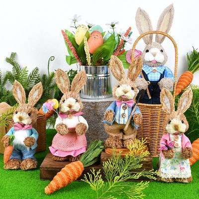 Lapin en paille 35cm Décoration Ornement Tressé en paille Décorations de vacances de Pâques Sculptures et Statuette Cour Fête Fourniture pour la maison
