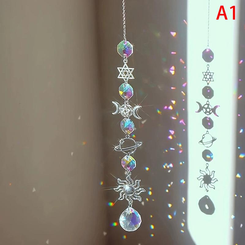 1Pc  Wind Chime Moon Sun Star Catcher Diamond Prisms Pendant Dream Catcher Rainbow Hanging Drop Home Windchime