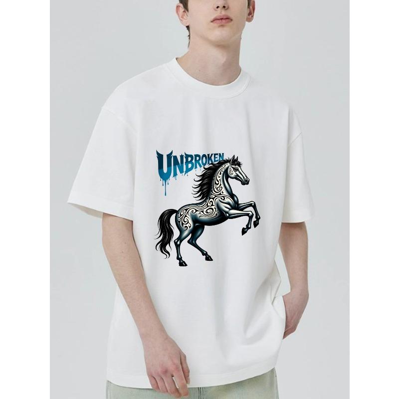

Unisex Black T Shirt With Blue Horse And Unbroken Text Graphic For Casual Wear XXXXL білий