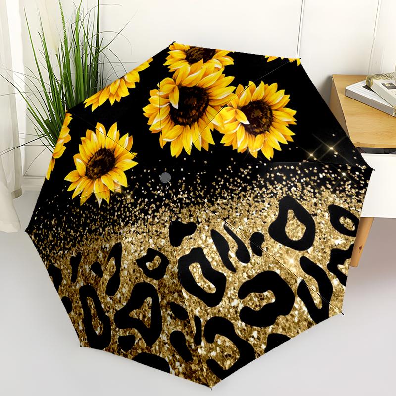 1pc Colorful Leopard Print Pattern Umbrella Portable Folding Umbrella Iron Frame Hole Bone Structure Outdoor Home Umbrella