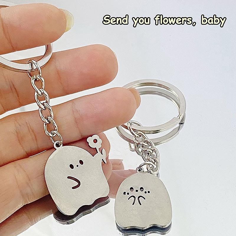 Mode Cartoon Geist Paar Schlüsselanhänger Anhänger Niedlicher Kleiner Geist Schlüsselring Tasche Schmuck Zubehör Für Liebhaber Beste Freunde Geschenke