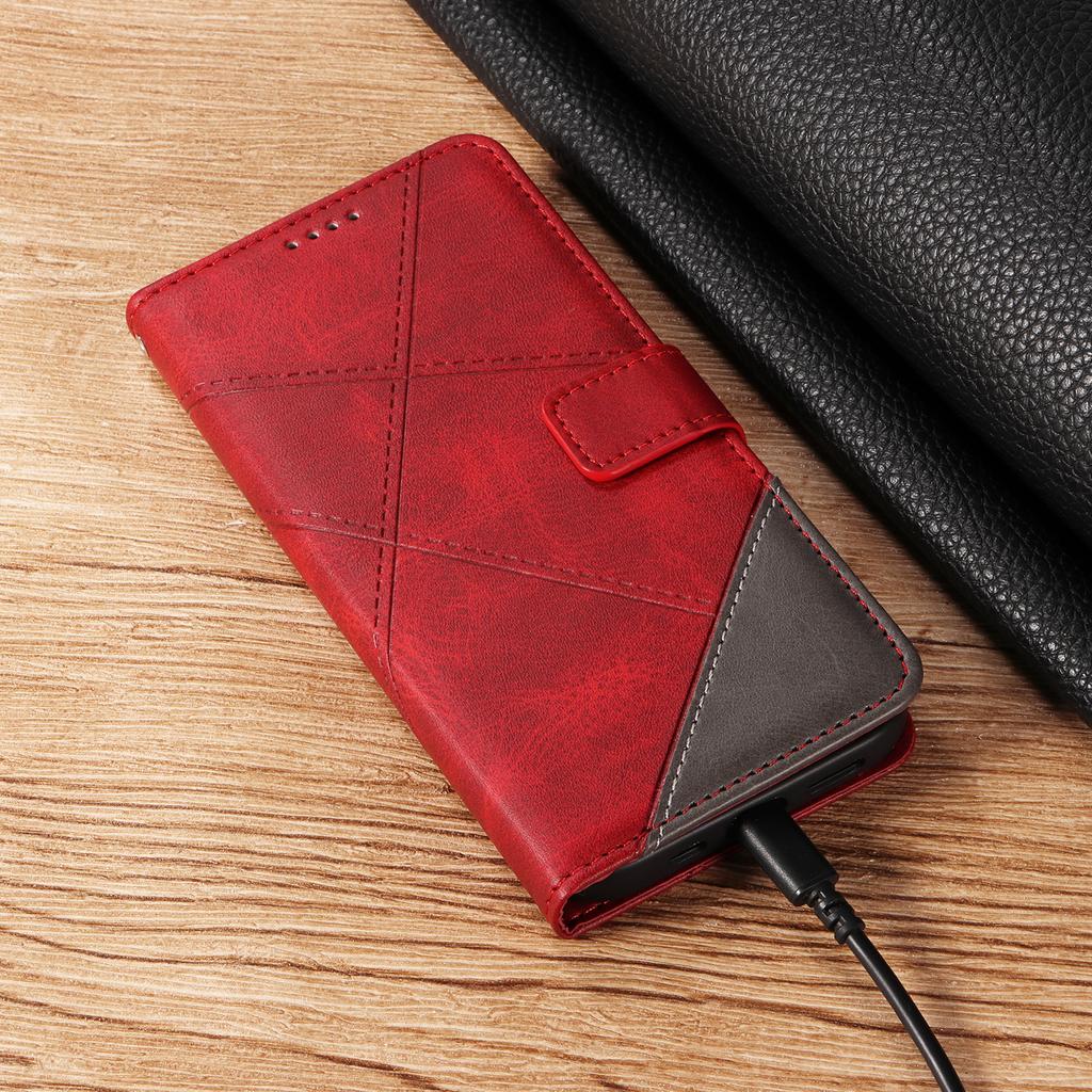 For Samsung Galaxy A56 5G Leather Case Geometric Line Design Wallet Phone Cover with Wrist Strap