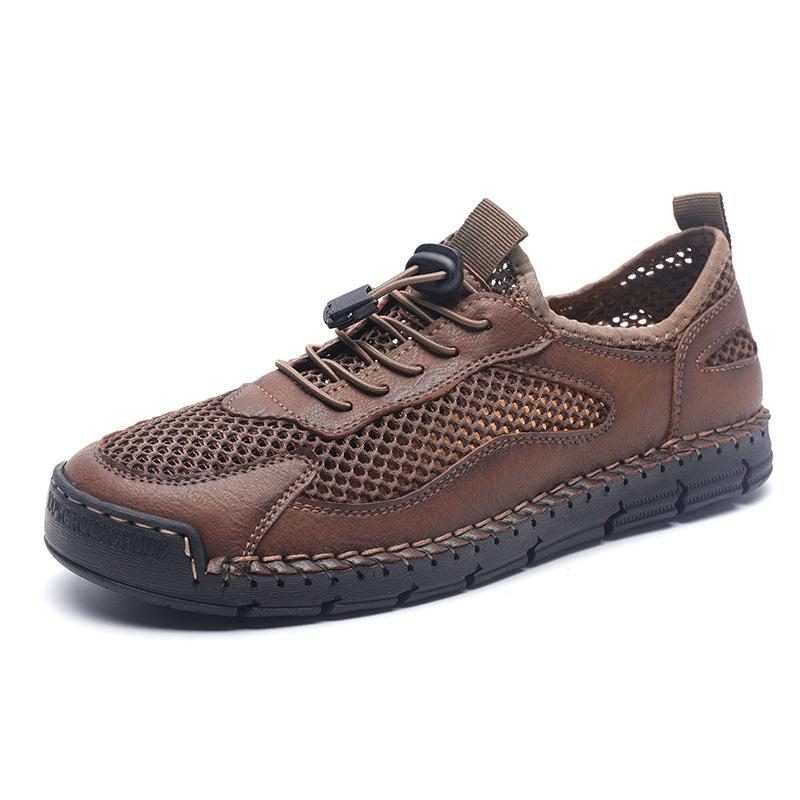 2025 mesh men's shoes 2025 summer breathable leather mesh men's casual shoes hollow mesh shoes