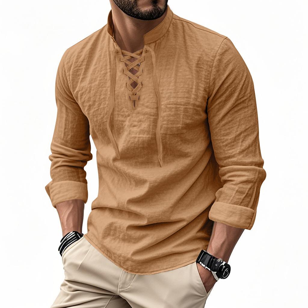 Menpure Colorlong Sleeveslinen Henry Shirt Hippiecasualbeach Stand Collar Shirt